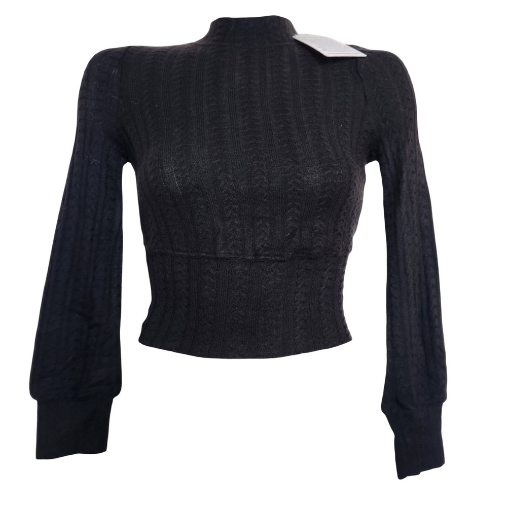 Band of the Free NEW Black Cable Knit Mock Neck Cropped Sweater XS K457K20760
